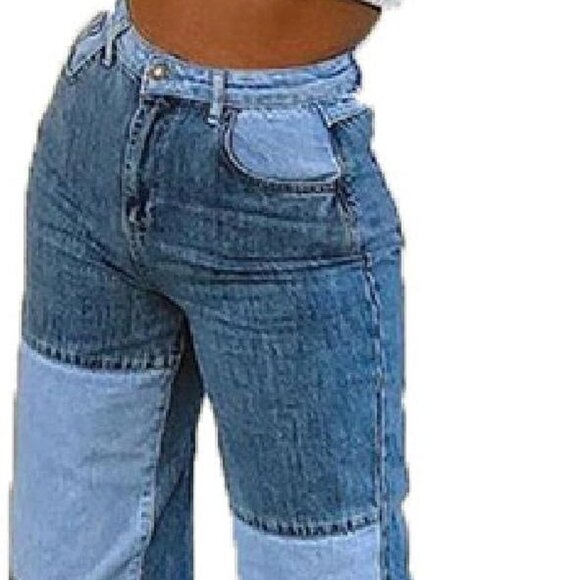 Women Patchwork Jeans Casual Loose High Waist Denim Pants Woman Vintage Boyfrien - Picture 1 of 8